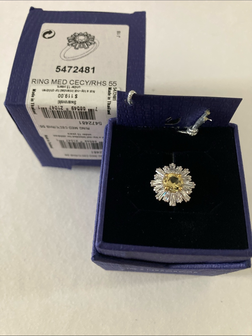 Swarovski crystal sunshine ring, rhodium plating